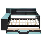 Black+Blue / Black+Red Gaming Daybed with Desk & Storage – Full/Queen, 1-Person
