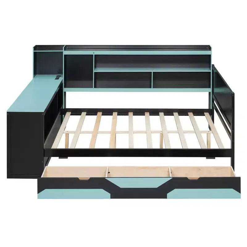 Black+Blue / Black+Red Gaming Daybed with Desk & Storage – Full/Queen, 1-Person
