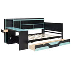 Black+Blue / Black+Red Gaming Daybed with Desk & Storage – Full/Queen, 1-Person