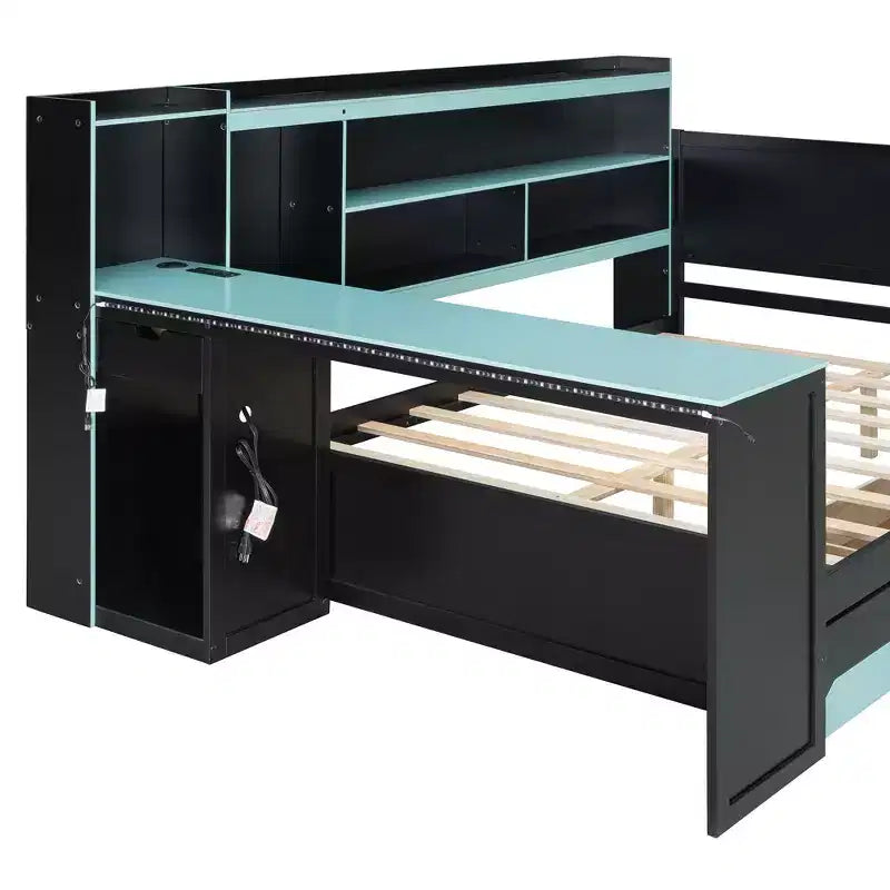 Black+Blue / Black+Red Gaming Daybed with Desk & Storage – Full/Queen, 1-Person