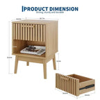 Beige Striped Drawer Nightstand, Natural Oak, 1-Person Bedside End Table