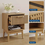 Beige Striped Drawer Nightstand, Natural Oak, 1-Person Bedside End Table