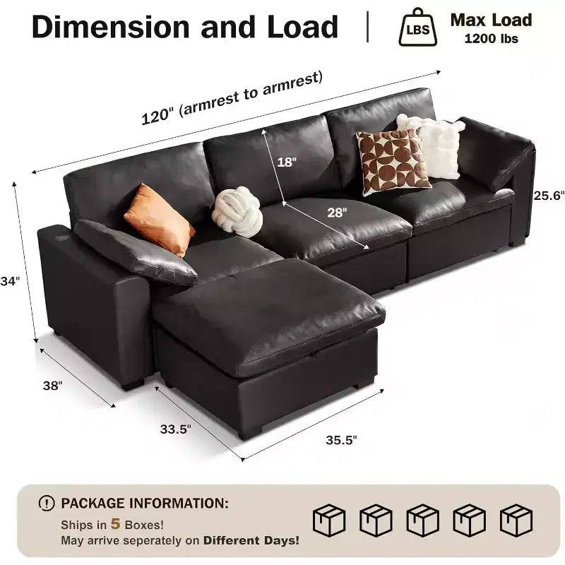 Beige / Black / Brown / Dark Gray Modular Sectional Sofa – L-Shape / U-Shape / Sleeper, Seats 4–6