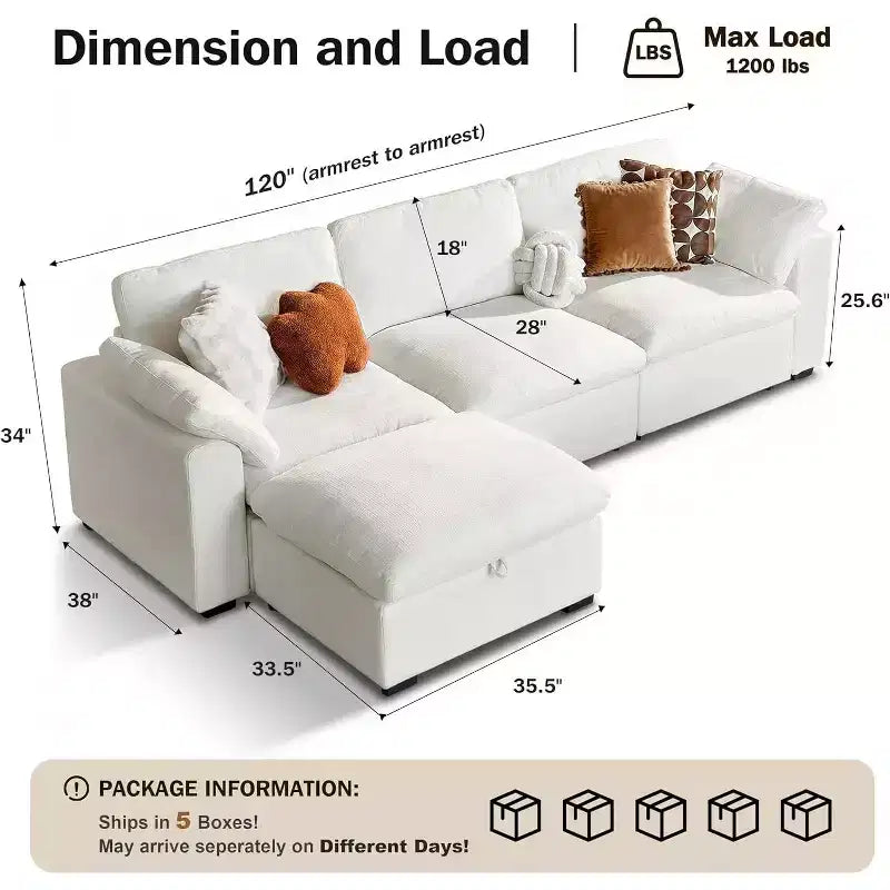 Beige / Black / Brown / Dark Gray Modular Sectional Sofa – L-Shape / U-Shape / Sleeper, Seats 4–6
