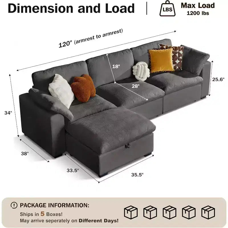 Beige / Black / Brown / Dark Gray Modular Sectional Sofa – L-Shape / U-Shape / Sleeper, Seats 4–6