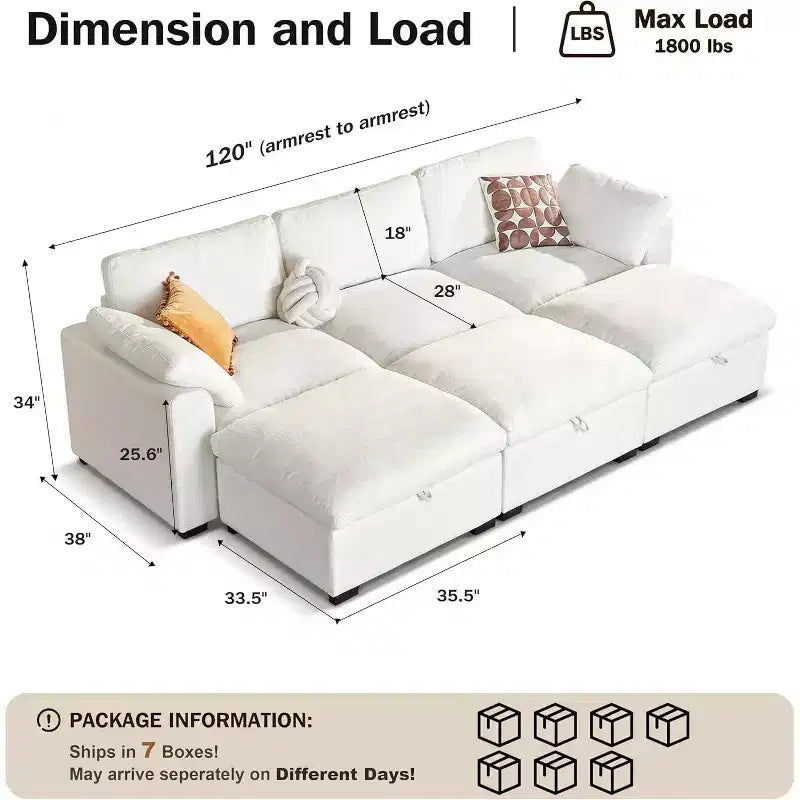 Beige / Black / Brown / Dark Gray Modular Sectional Sofa – L-Shape / U-Shape / Sleeper, Seats 4–6
