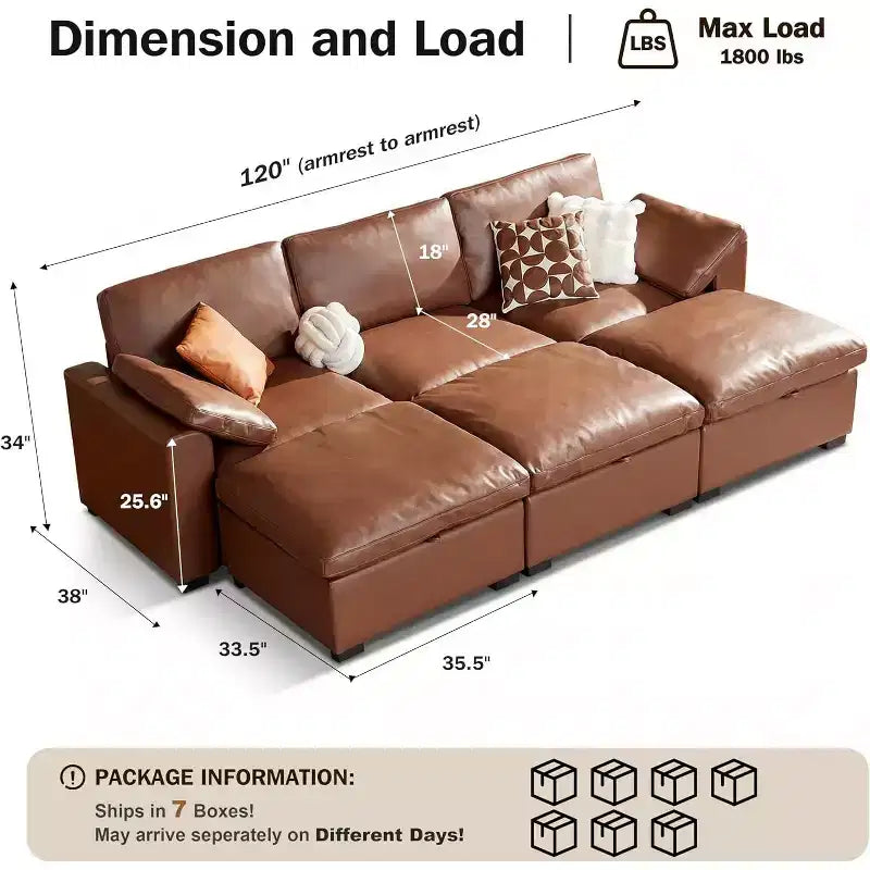 Beige / Black / Brown / Dark Gray Modular Sectional Sofa – L-Shape / U-Shape / Sleeper, Seats 4–6