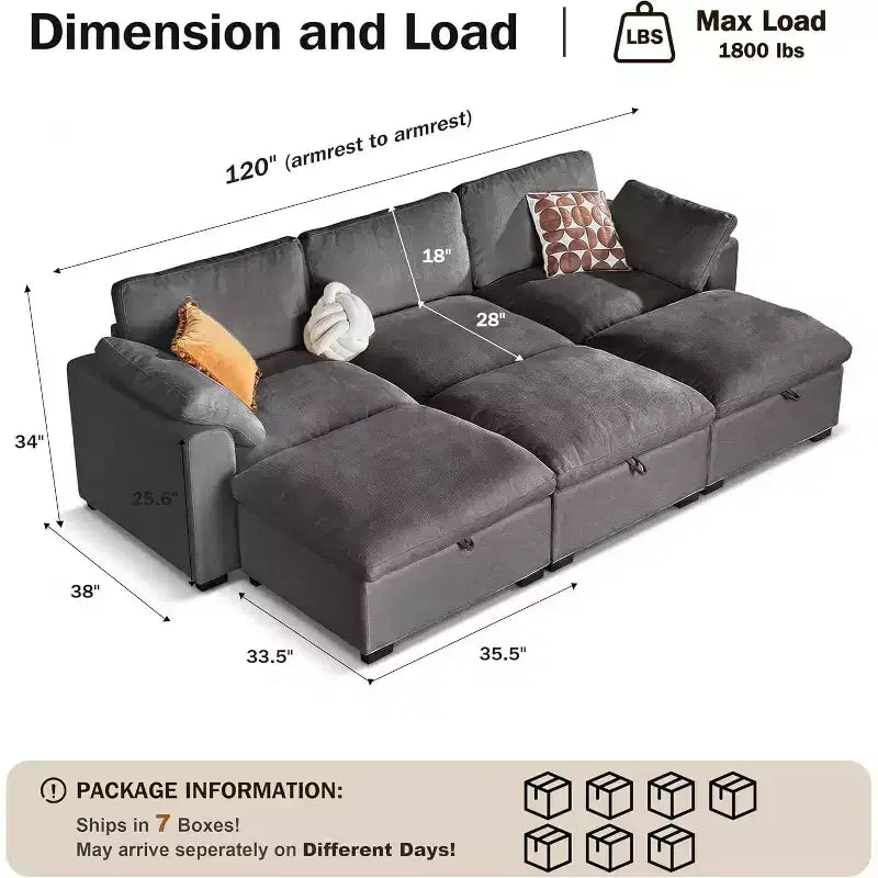 Beige / Black / Brown / Dark Gray Modular Sectional Sofa – L-Shape / U-Shape / Sleeper, Seats 4–6