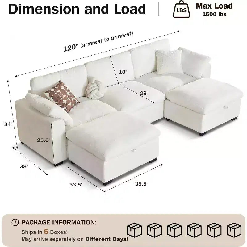 Beige / Black / Brown / Dark Gray Modular Sectional Sofa – L-Shape / U-Shape / Sleeper, Seats 4–6