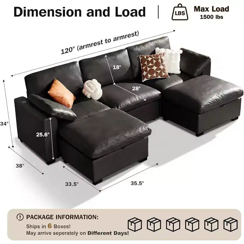 Beige / Black / Brown / Dark Gray Modular Sectional Sofa – L-Shape / U-Shape / Sleeper, Seats 4–6
