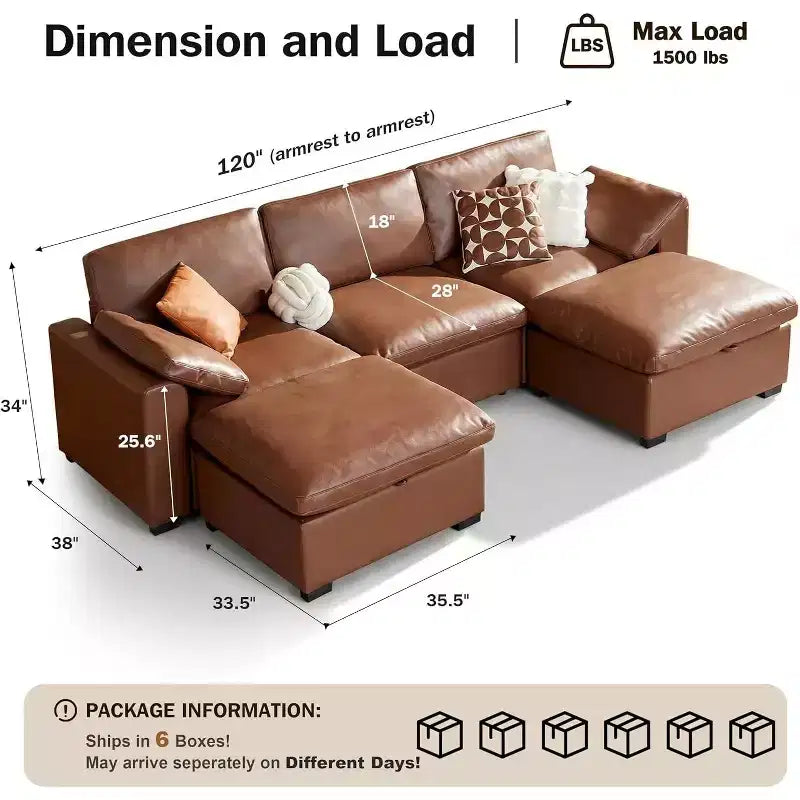 Beige / Black / Brown / Dark Gray Modular Sectional Sofa – L-Shape / U-Shape / Sleeper, Seats 4–6