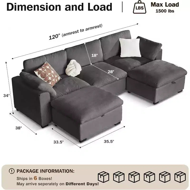 Beige / Black / Brown / Dark Gray Modular Sectional Sofa – L-Shape / U-Shape / Sleeper, Seats 4–6
