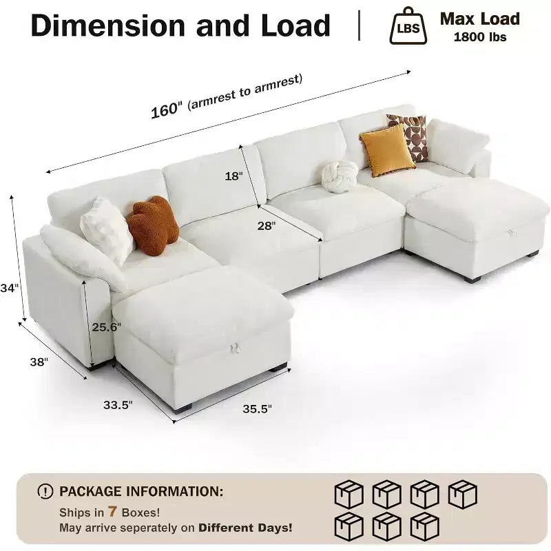 Beige / Black / Brown / Dark Gray Modular Sectional Sofa – L-Shape / U-Shape / Sleeper, Seats 4–6