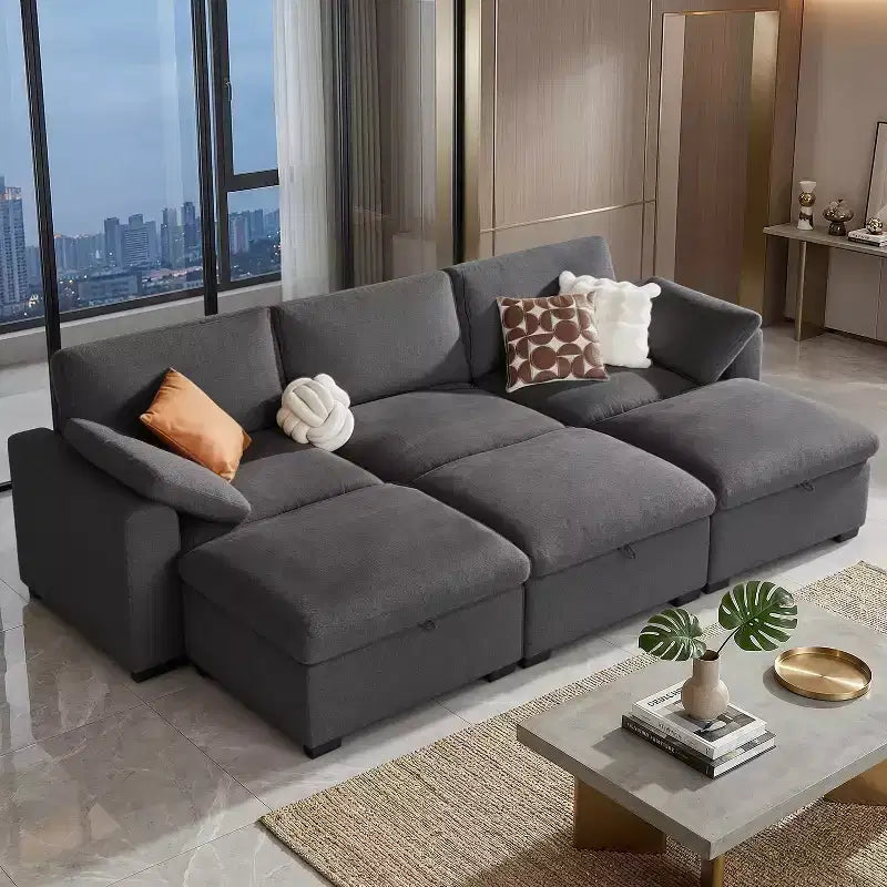Beige / Black / Brown / Dark Gray Modular Sectional Sofa – L-Shape / U-Shape / Sleeper, Seats 4–6
