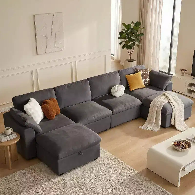 Beige / Black / Brown / Dark Gray Modular Sectional Sofa – L-Shape / U-Shape / Sleeper, Seats 4–6