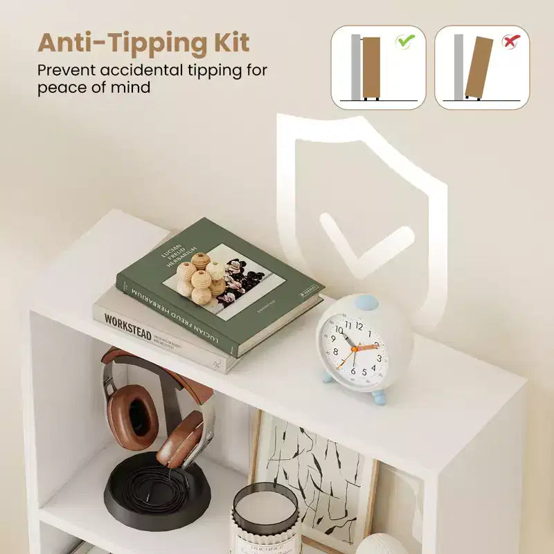 Libreria aperta a 3 ripiani Marrone / Bianco con kit antiribaltamento, Monoutente