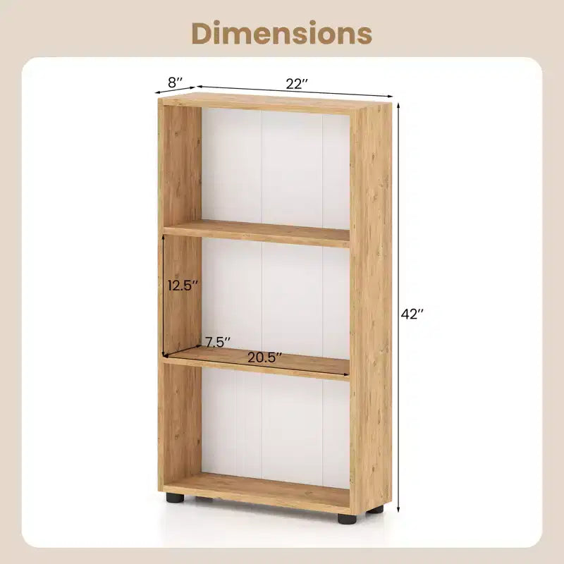 Brown / White 3-Tier Open Bookcase with Anti-Tipping Kit, Single-User