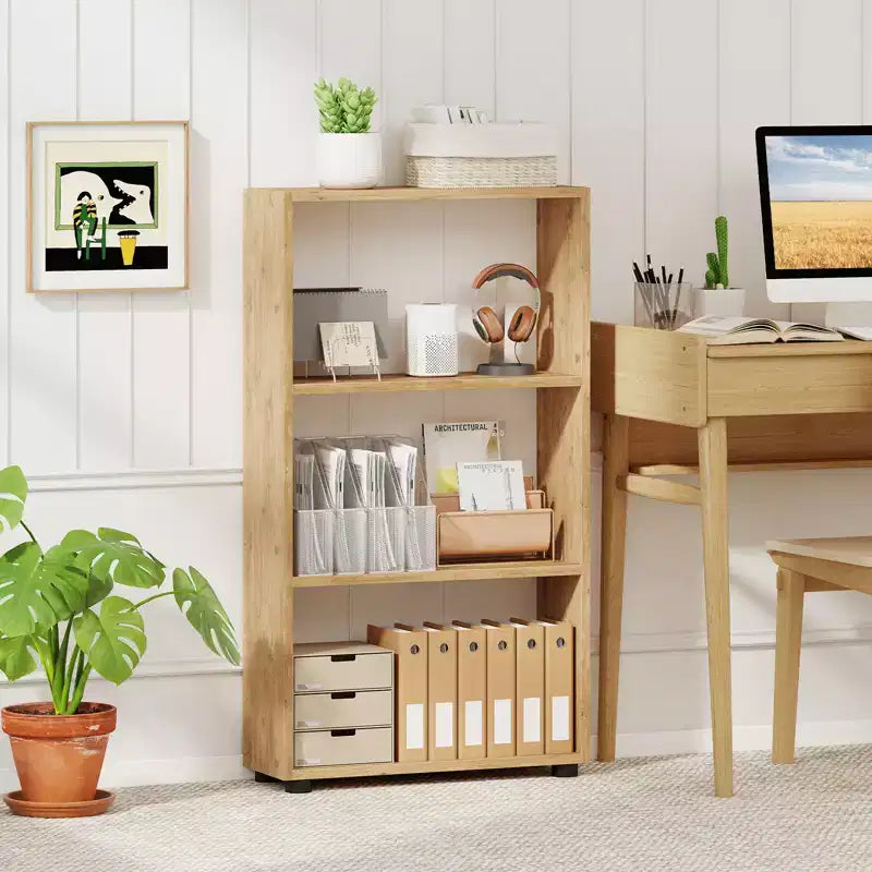 Brown / White 3-Tier Open Bookcase with Anti-Tipping Kit, Single-User