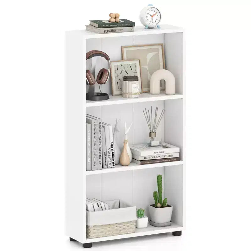 Brown / White 3-Tier Open Bookcase with Anti-Tipping Kit, Single-User