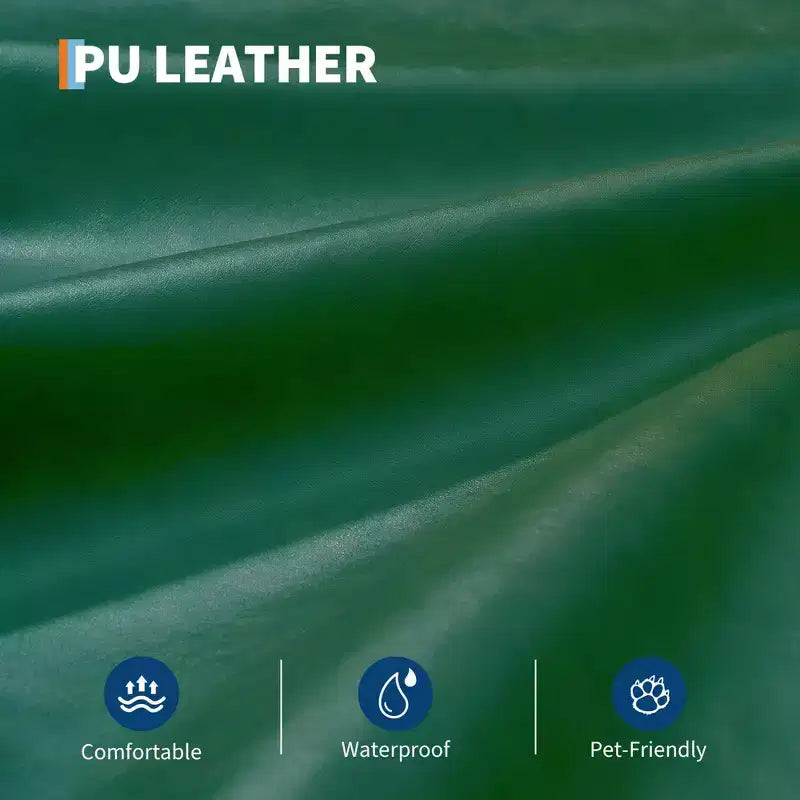 Faux Leather Futon Sofa Bed, Black/Green, Mid-Century Style, Seats 4, Converts to Twin Sleeper