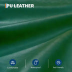 Faux Leather Futon Sofa Bed, Black/Green, Mid-Century Style, Seats 4, Converts to Twin Sleeper