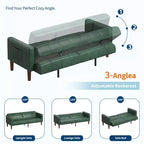 Faux Leather Futon Sofa Bed, Black/Green, Mid-Century Style, Seats 4, Converts to Twin Sleeper