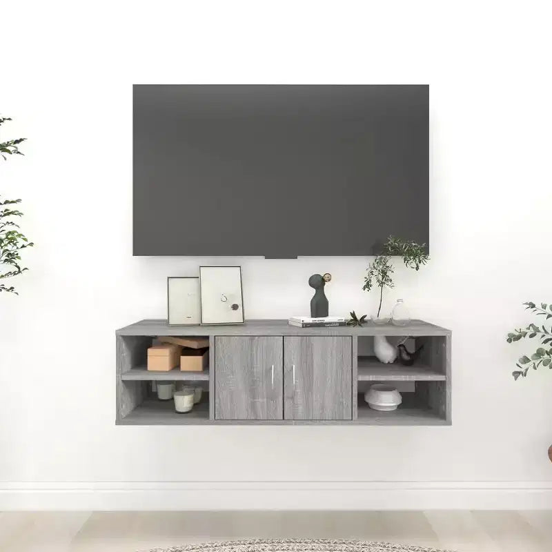 Grey Smoked Oak 2-Shelf Floating Wall Shelf