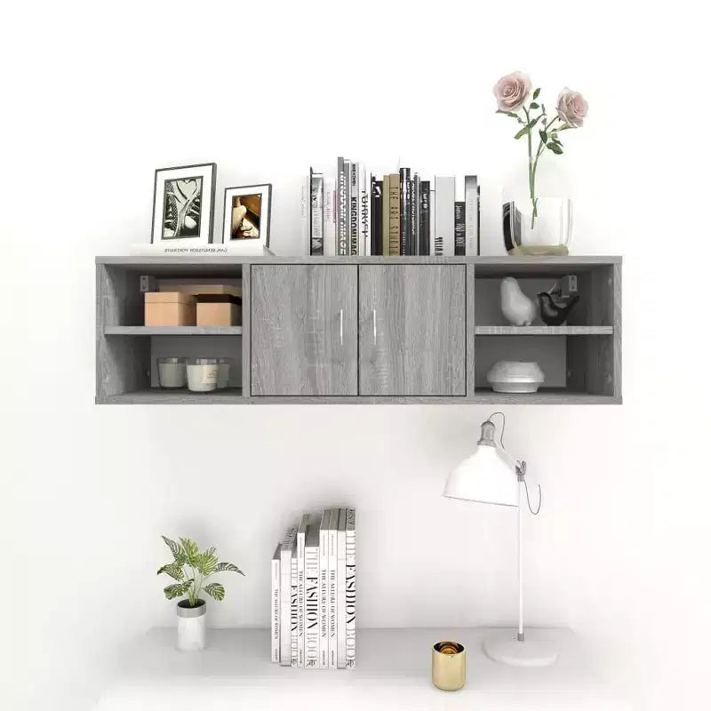 Grey Smoked Oak 2-Shelf Floating Wall Shelf