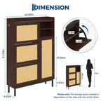 Black / Brown / Khaki Rattan Shoe Cabinet, Freestanding, 3 Flip Drawers + 5 Shelves, Up to 30 Pairs