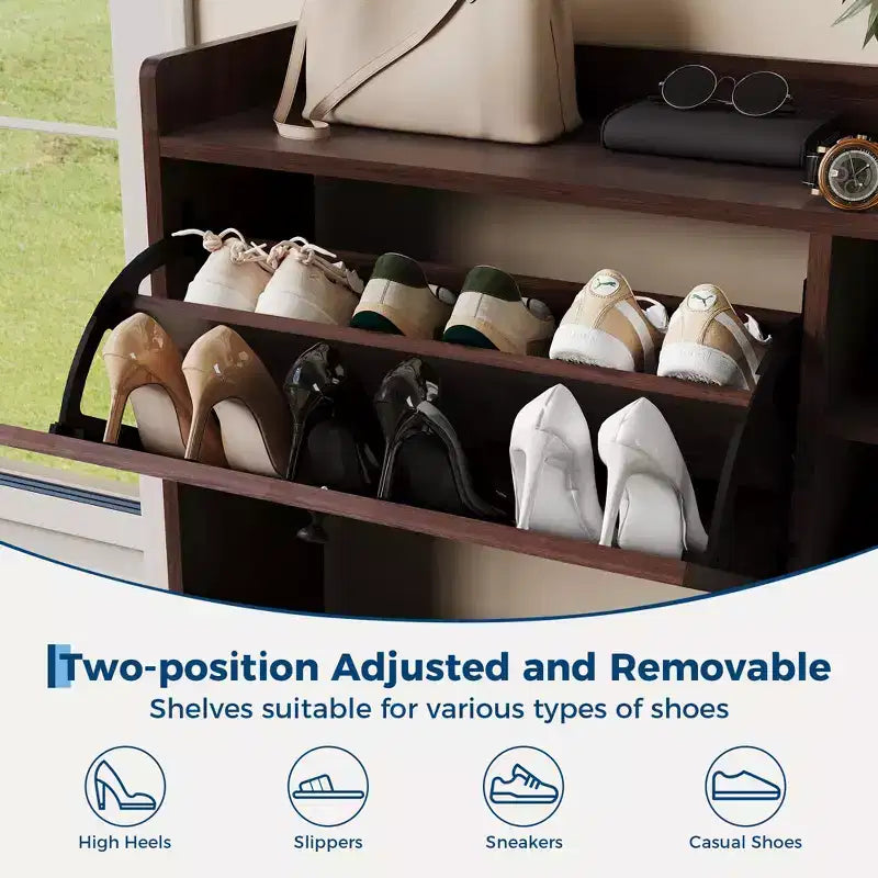 Black / Brown / Khaki Rattan Shoe Cabinet, Freestanding, 3 Flip Drawers + 5 Shelves, Up to 30 Pairs