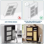 Black / Brown / Khaki Rattan Shoe Cabinet, Freestanding, 3 Flip Drawers + 5 Shelves, Up to 30 Pairs
