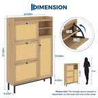 Black / Brown / Khaki Rattan Shoe Cabinet, Freestanding, 3 Flip Drawers + 5 Shelves, Up to 30 Pairs