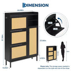 Black / Brown / Khaki Rattan Shoe Cabinet, Freestanding, 3 Flip Drawers + 5 Shelves, Up to 30 Pairs