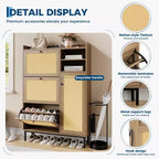 Black / Brown / Khaki Rattan Shoe Cabinet, Freestanding, 3 Flip Drawers + 5 Shelves, Up to 30 Pairs