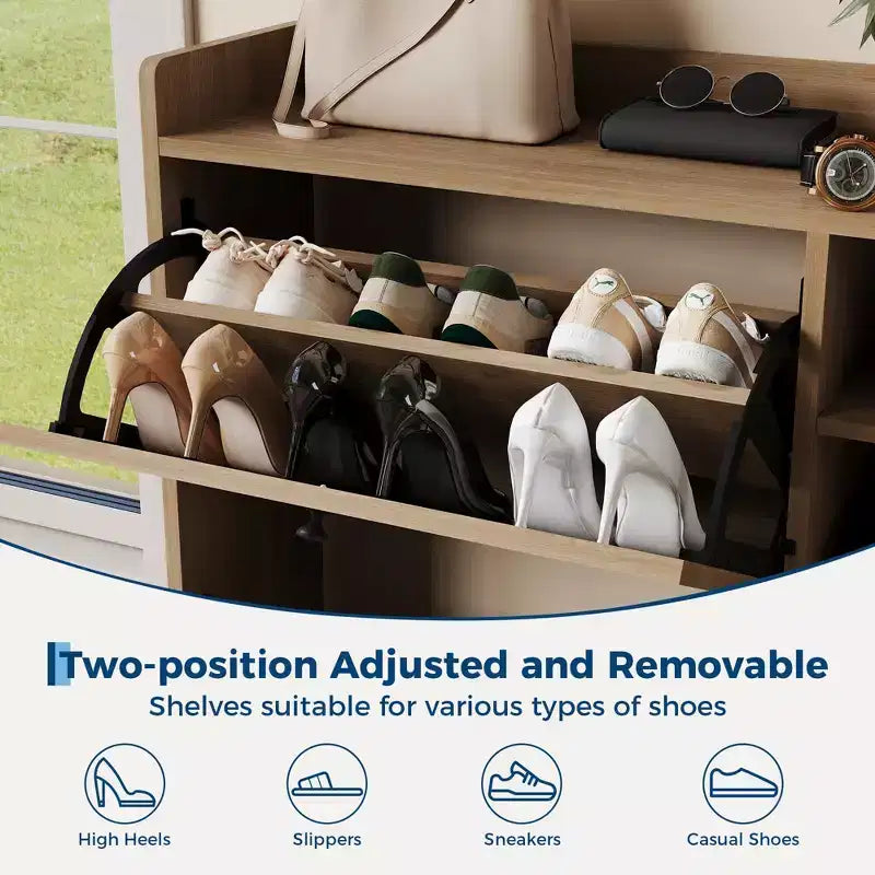 Black / Brown / Khaki Rattan Shoe Cabinet, Freestanding, 3 Flip Drawers + 5 Shelves, Up to 30 Pairs