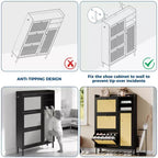 Black / Brown / Khaki Rattan Shoe Cabinet, Freestanding, 3 Flip Drawers + 5 Shelves, Up to 30 Pairs