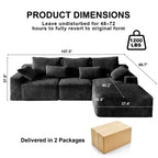 Black Corduroy L-Shaped Sectional Sofa, 3-Seat, 2-Piece