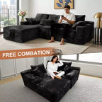 Black Corduroy L-Shaped Sectional Sofa, 3-Seat, 2-Piece