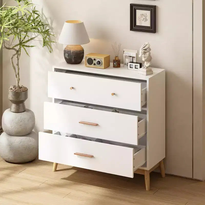White 3-Drawer Storage Cabinet with Rose Gold Handles – MDF, Single