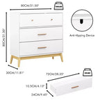 White 3-Drawer Storage Cabinet with Rose Gold Handles – MDF, Single