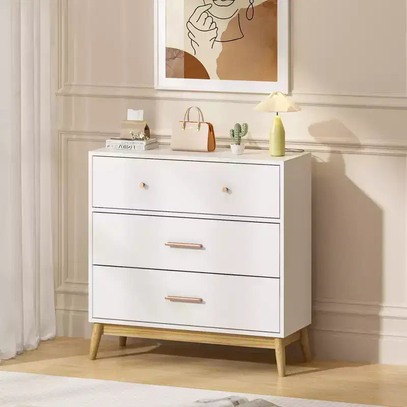 White 3-Drawer Storage Cabinet with Rose Gold Handles – MDF, Single