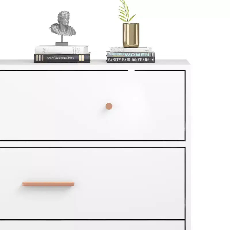 White 3-Drawer Storage Cabinet with Rose Gold Handles – MDF, Single