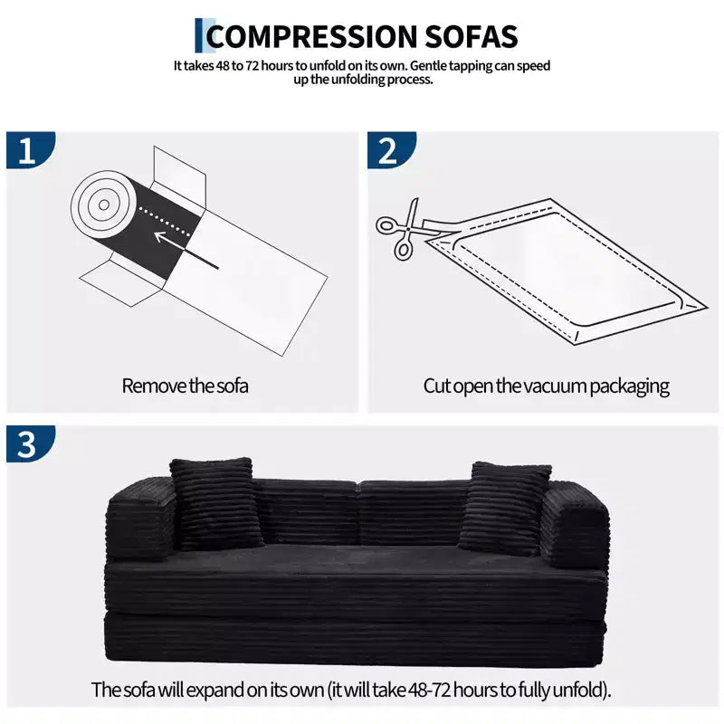 Corduroy 5-in-1 Convertible Sofa Bed, Folding Floor Couch, Seats & Sleeps 2