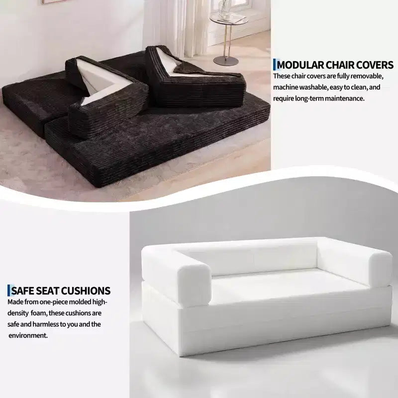 Corduroy 5-in-1 Convertible Sofa Bed, Folding Floor Couch, Seats & Sleeps 2