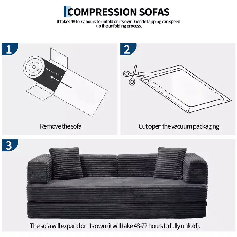 Corduroy 5-in-1 Convertible Sofa Bed, Folding Floor Couch, Seats & Sleeps 2