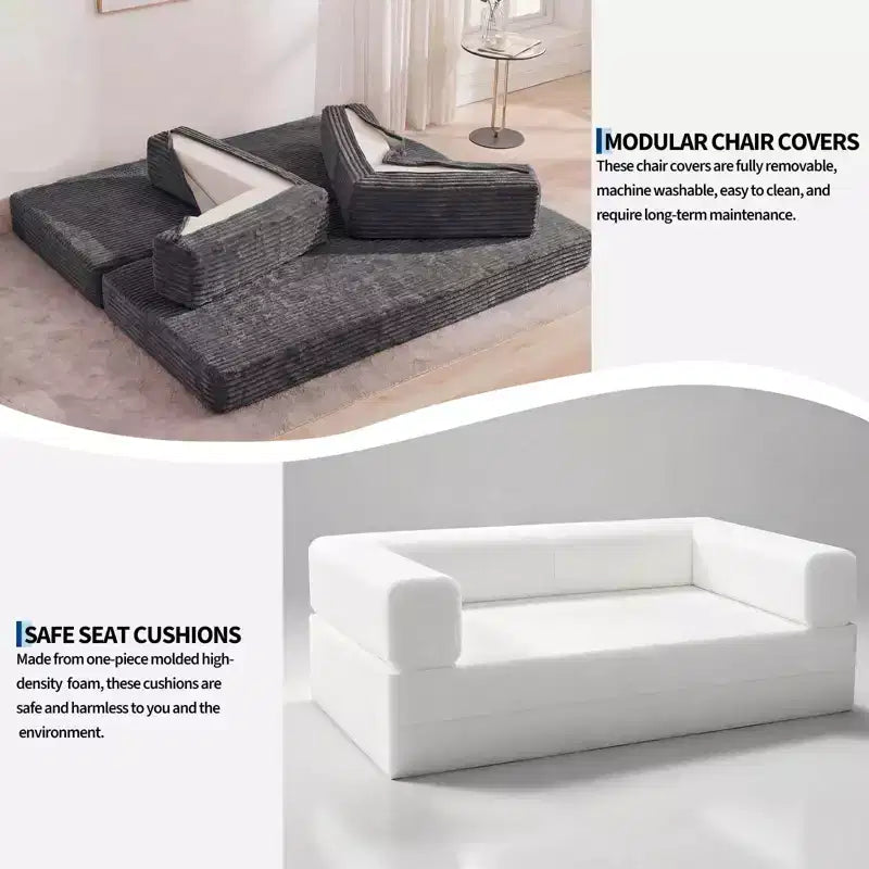 Corduroy 5-in-1 Convertible Sofa Bed, Folding Floor Couch, Seats & Sleeps 2