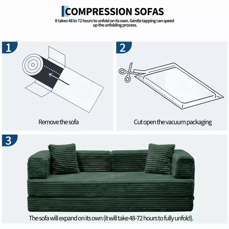 Corduroy 5-in-1 Convertible Sofa Bed, Folding Floor Couch, Seats & Sleeps 2