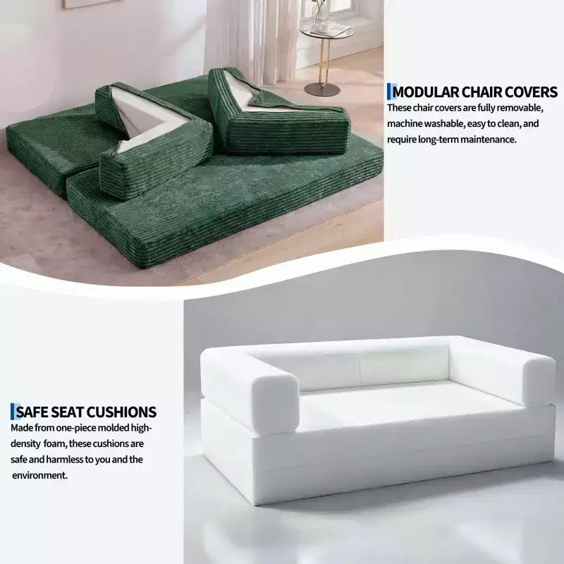 Corduroy 5-in-1 Convertible Sofa Bed, Folding Floor Couch, Seats & Sleeps 2