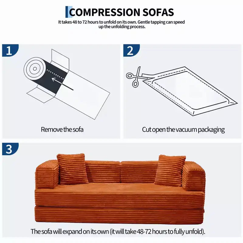 Corduroy 5-in-1 Convertible Sofa Bed, Folding Floor Couch, Seats & Sleeps 2