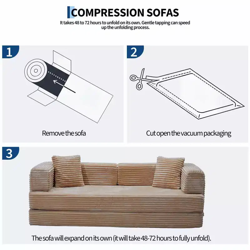 Corduroy 5-in-1 Convertible Sofa Bed, Folding Floor Couch, Seats & Sleeps 2
